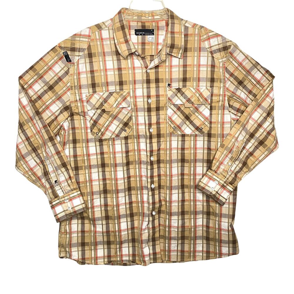 Vintage 90s Roca Wear Shirt Mens 2XL Brown‎ Tartan Plaid LS Streetwear Hip Hop